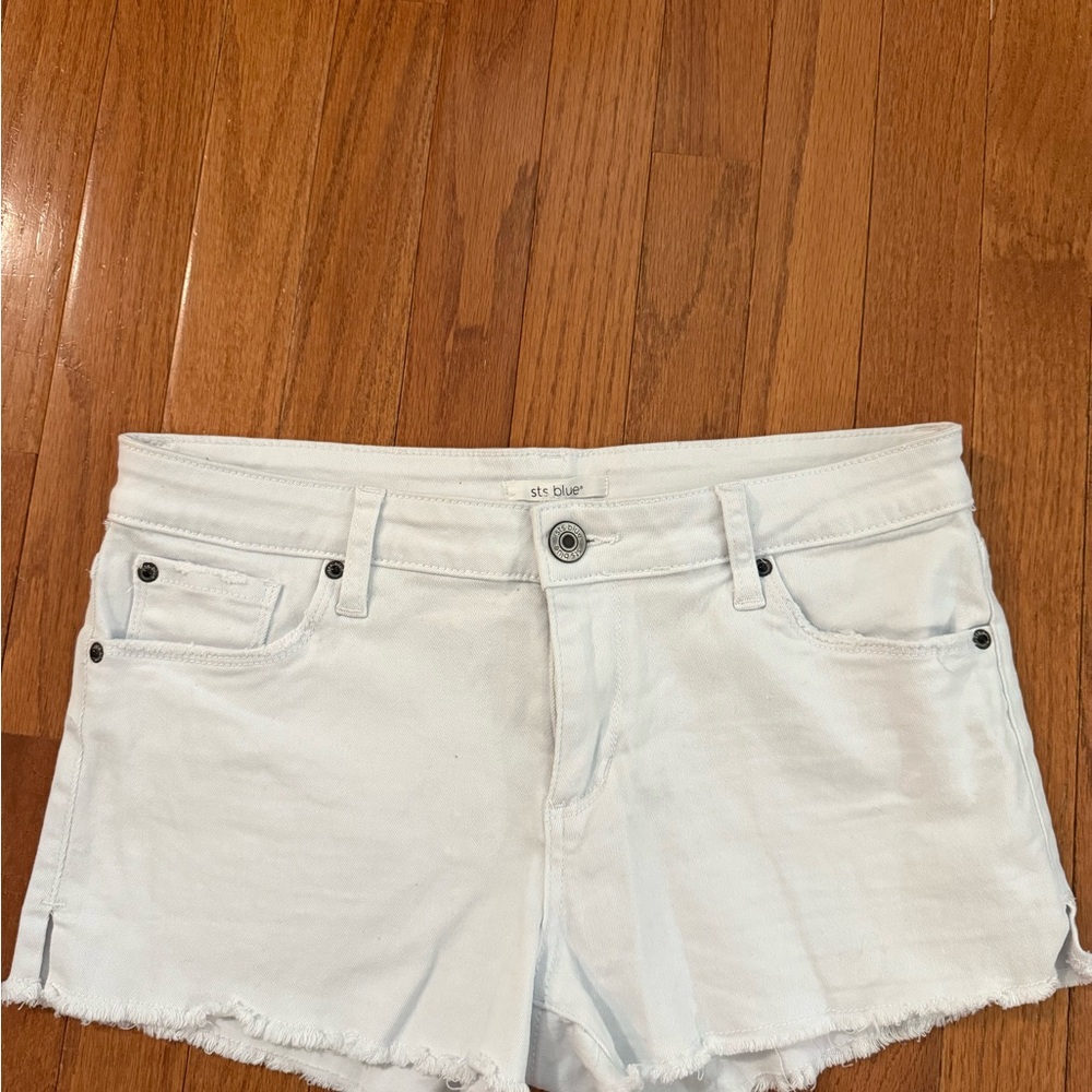 STS Blue White Frayed-Hem Denim Shorts